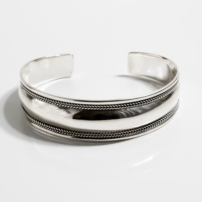 Ingot Silver Braided Tribal Bangle