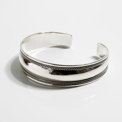 Ingot Silver Braided Tribal Bangle