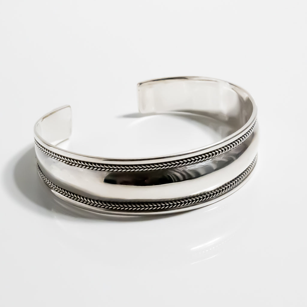 Ingot Silver Braided Tribal Bangle