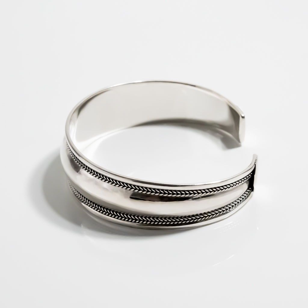 Ingot Silver Braided Tribal Bangle