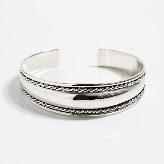 Ingot Silver Tick Braided Tribal Bangle