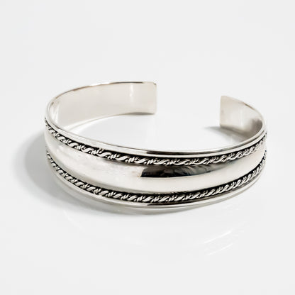 Ingot Silver Tick Braided Tribal Bangle