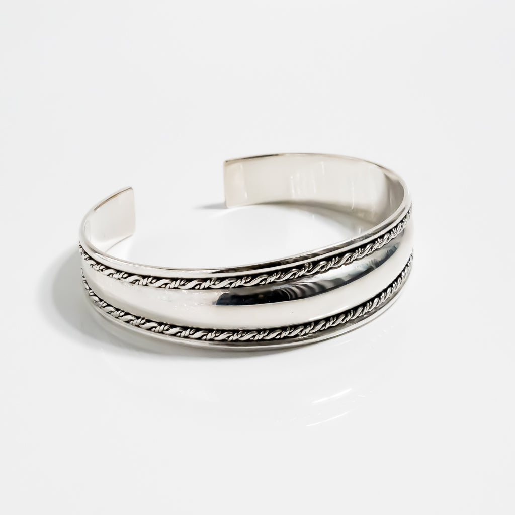 Ingot Silver Tick Braided Tribal Bangle