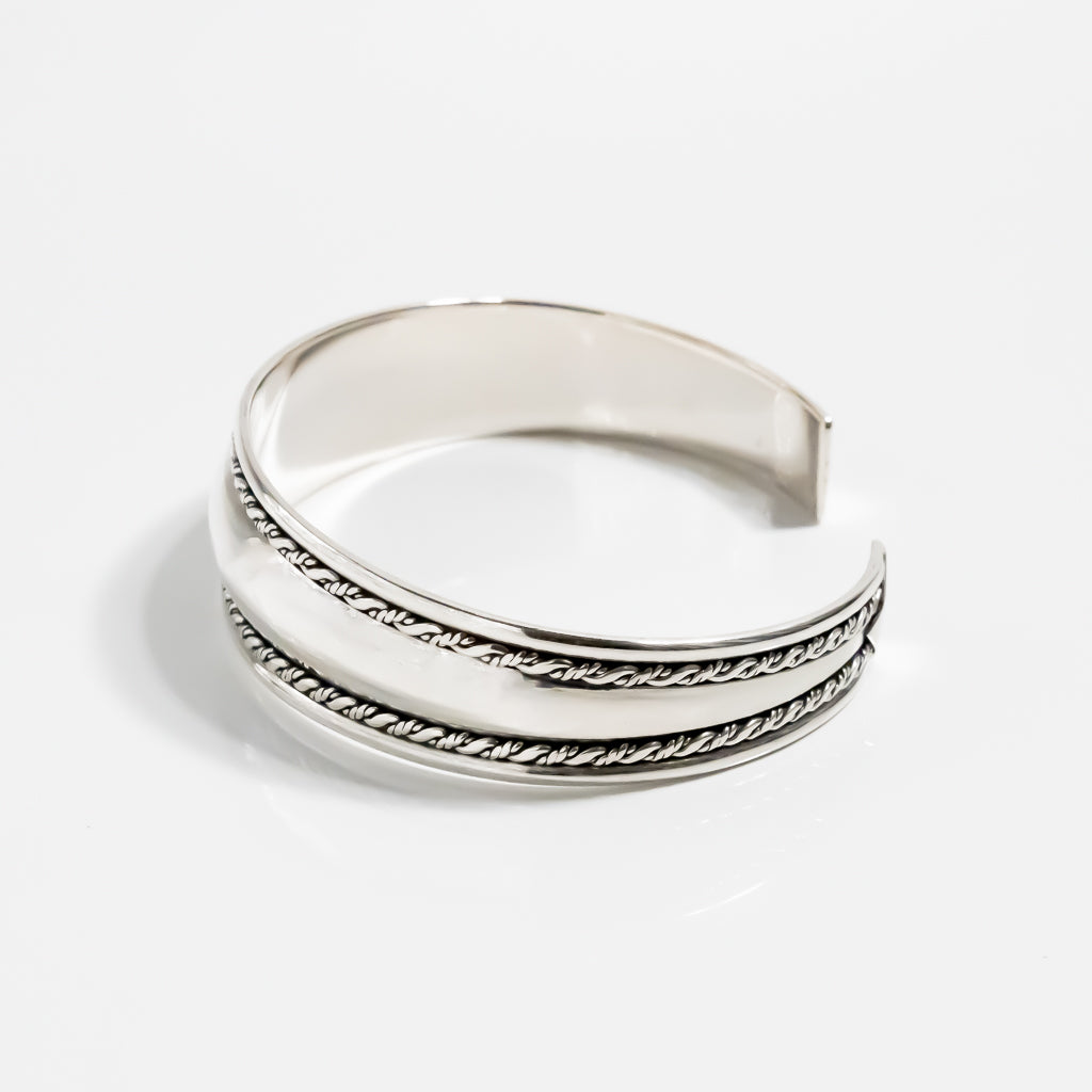 Ingot Silver Tick Braided Tribal Bangle