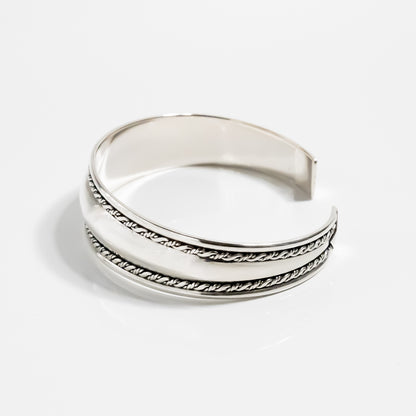 Ingot Silver Tick Braided Tribal Bangle