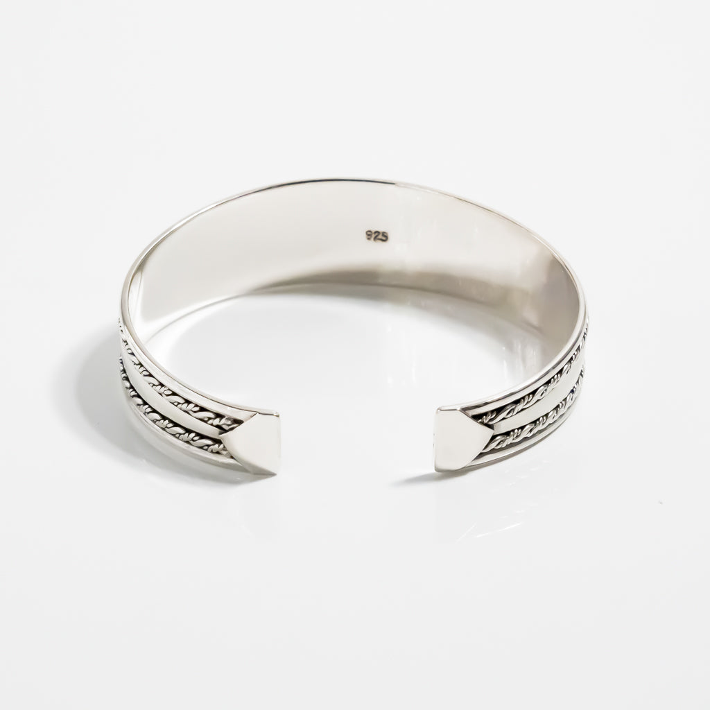 Ingot Silver Tick Braided Tribal Bangle